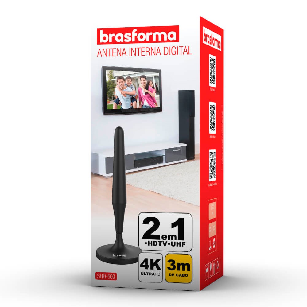 Antena Digital Interna Omnidirecional UHF e HDTV Brasforma