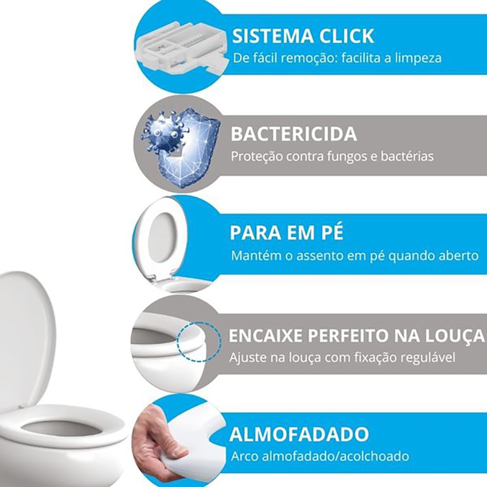 Assento Sanitário Oval Almofadado Astra Conforto e Qualidade