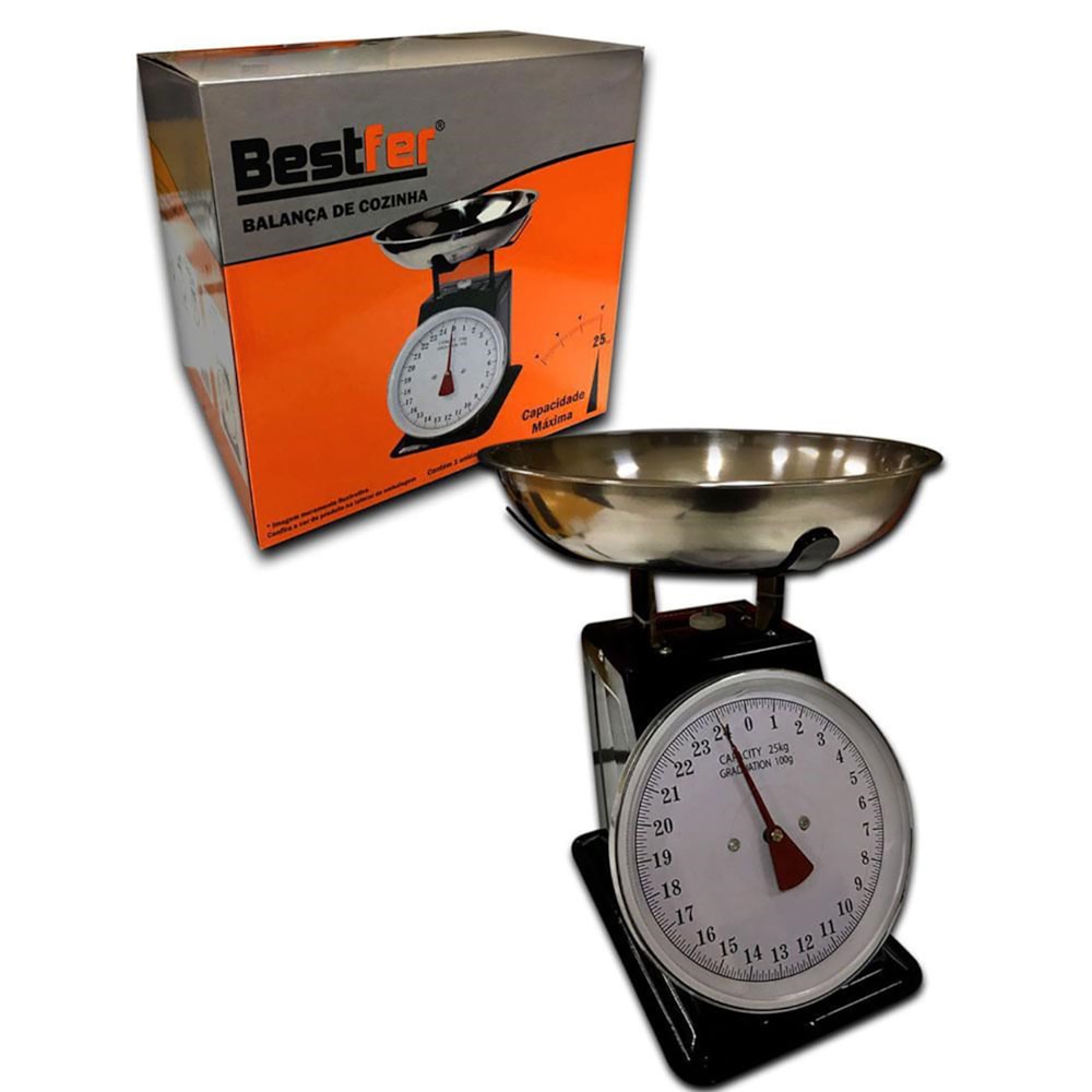 Balanca de Cozinha Preta Aco Inox Até 25kg Bestfer