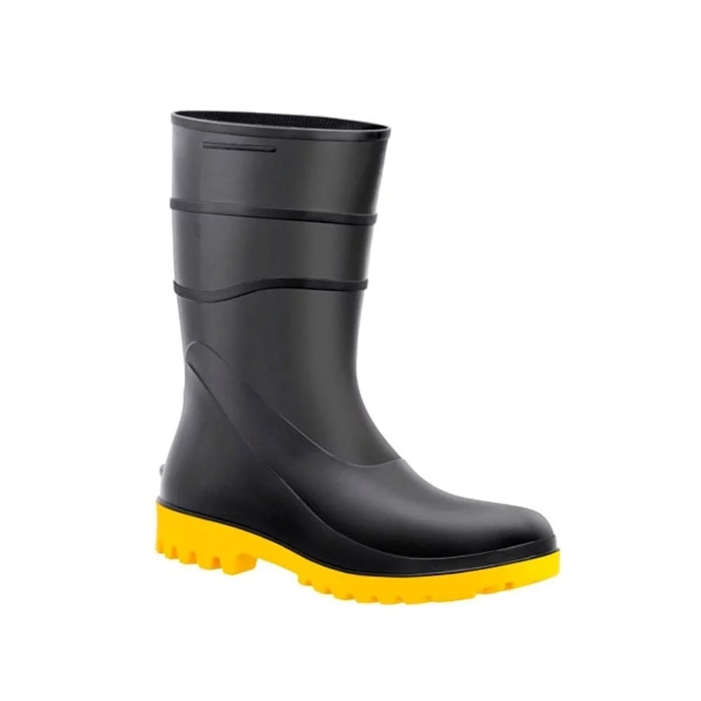 Bota PVC Preto com Sola Amarela Cano Longo Tamanhos Kadesh