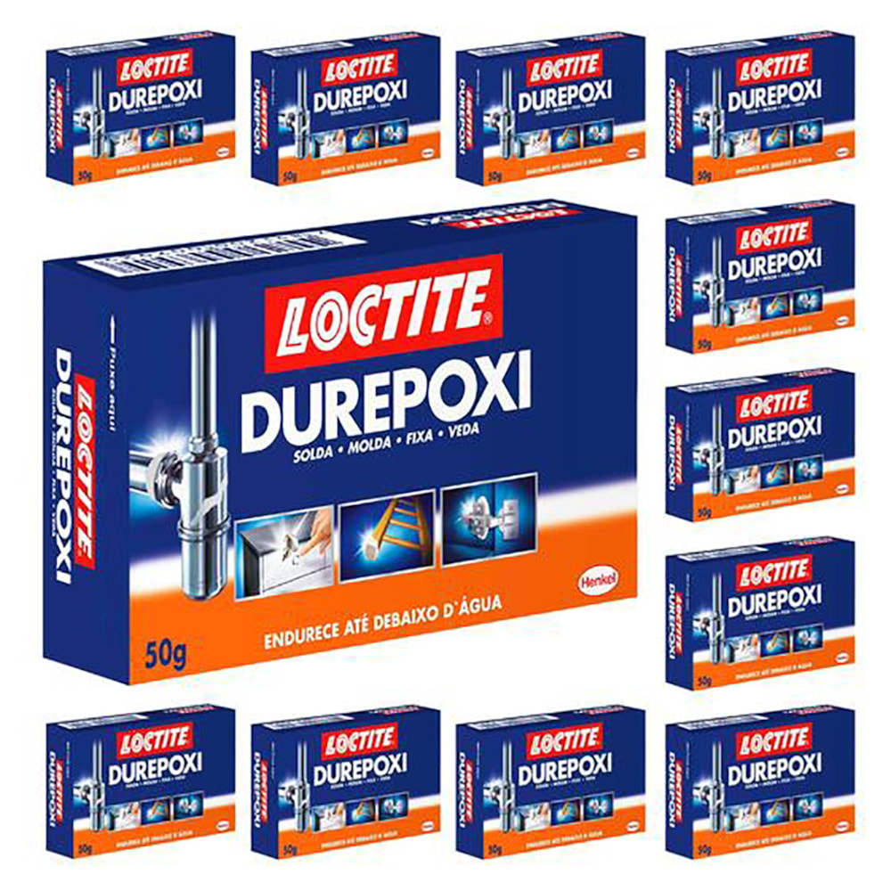 Caixa 12 unid Durepoxi Cinza Pequeno Loctite 50g Henkel