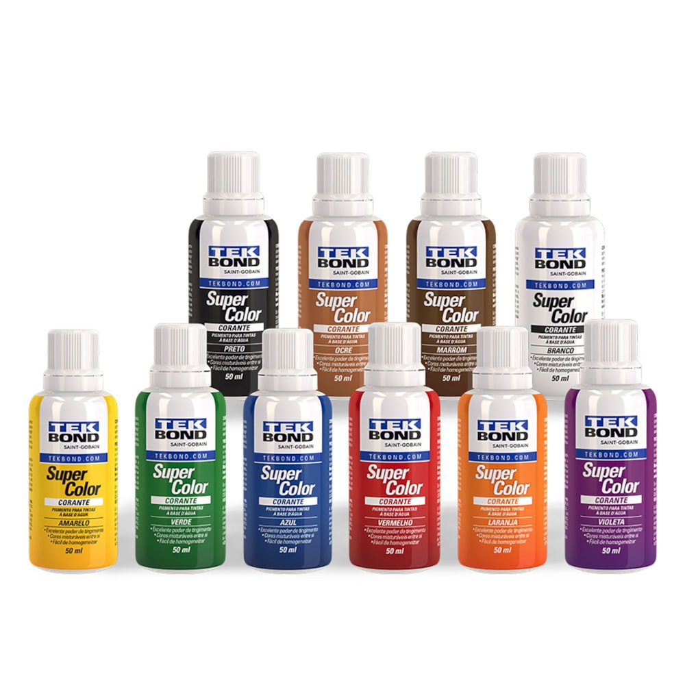 Caixa 12 unidades Corante Liquido 50ml Tekbond Cores