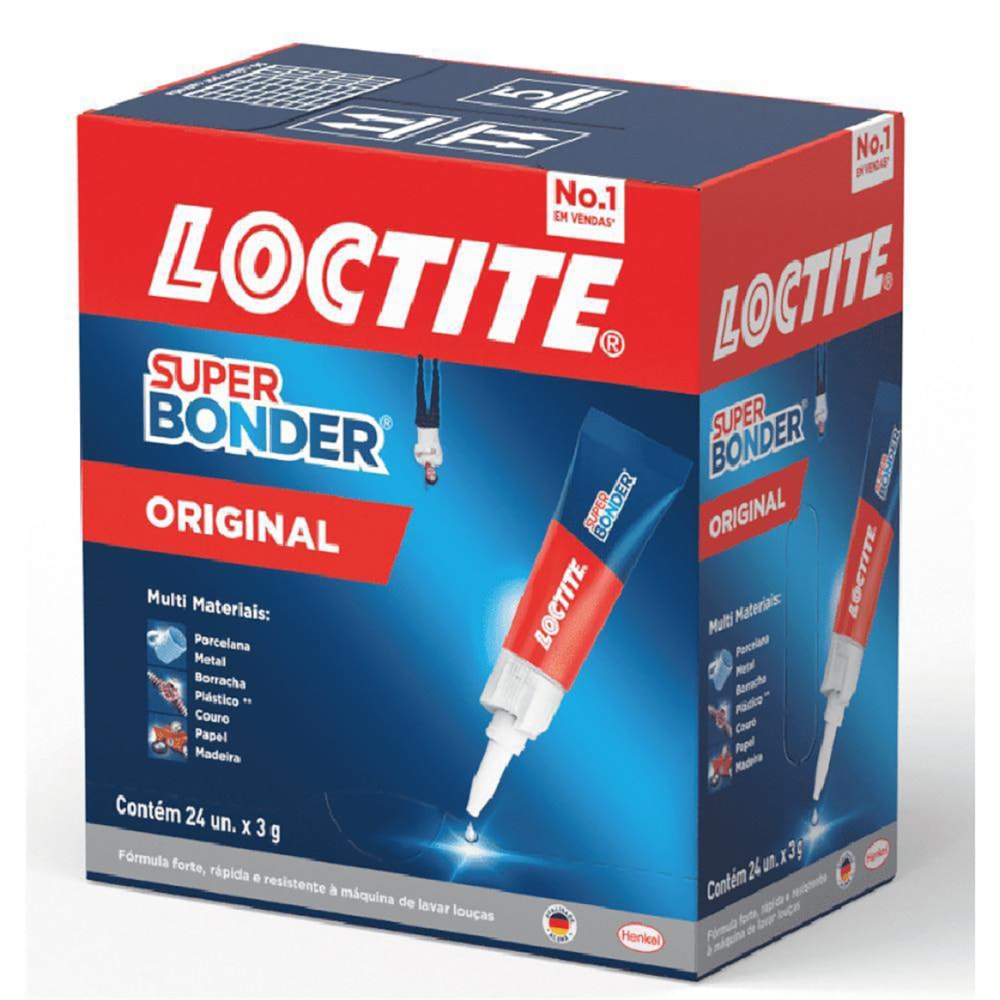 Caixa 24 unid Cola Instantânea Super Bonder 3g Loctite Henkel