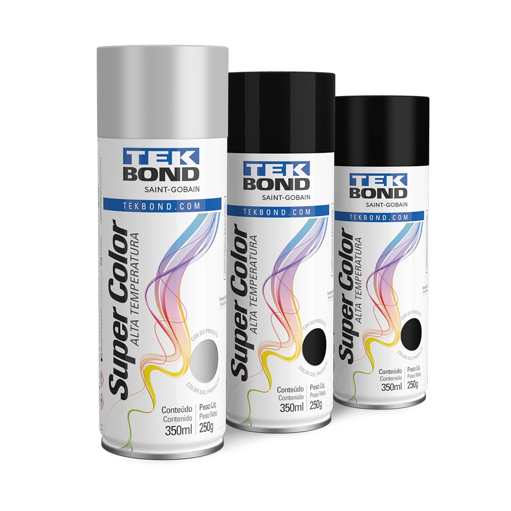 Caixa 6 Unidades de Tinta Spray Alta Temperatura 350ml Tekbond