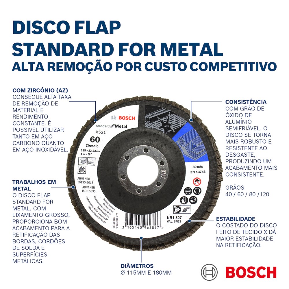 Disco Flap Standart FA 4.1/2" 115mm Grão 120 Bosch