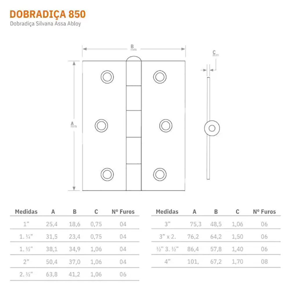 Dobradiça Colonial 3 Polegadas c/ 3 Unidades Silvana