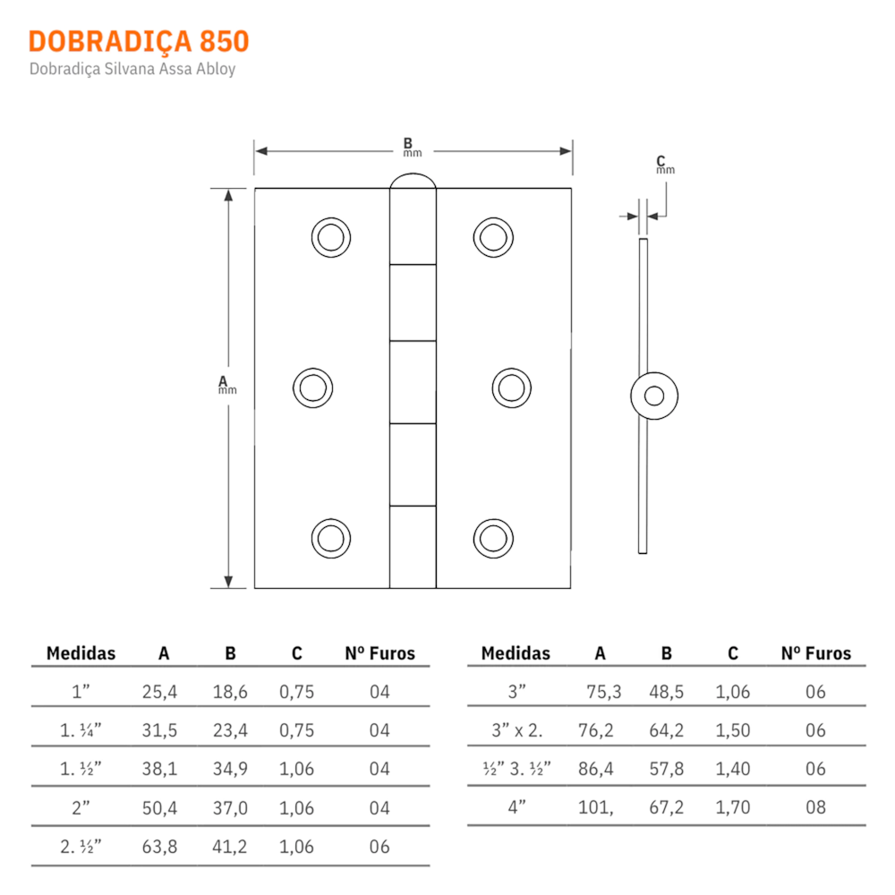 Dobradica Colonial 3 X 2.1/2 Cartela C/3 Silvana