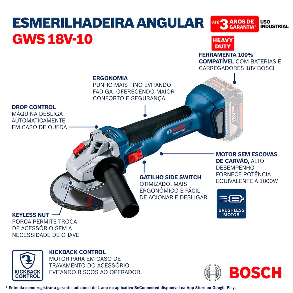 Esmerilhadeira Angular Bateria 18V 5" GWS 18V-10 Bosch