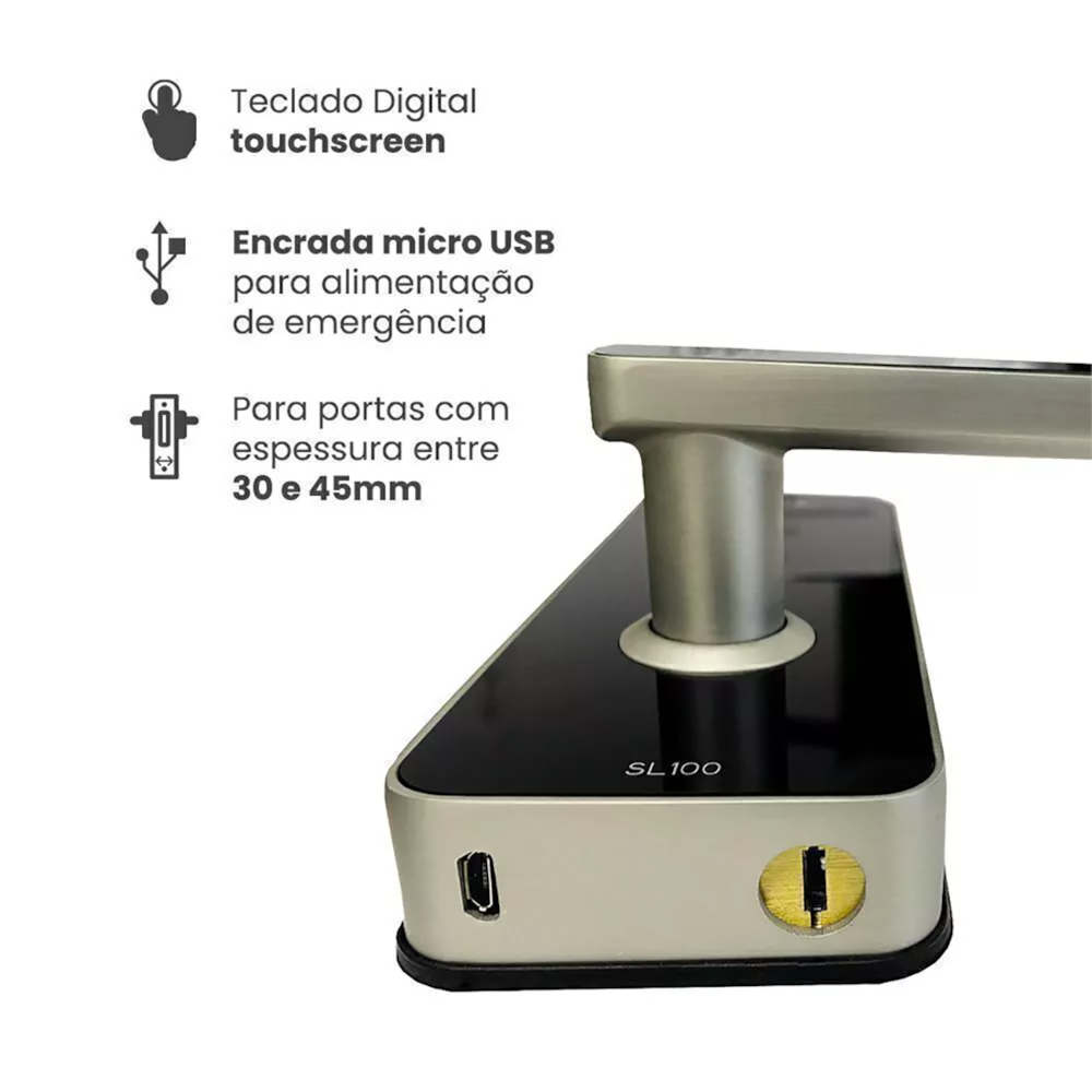 Fechadura Eletrônica Digital Smart Prata SL100 Papaiz