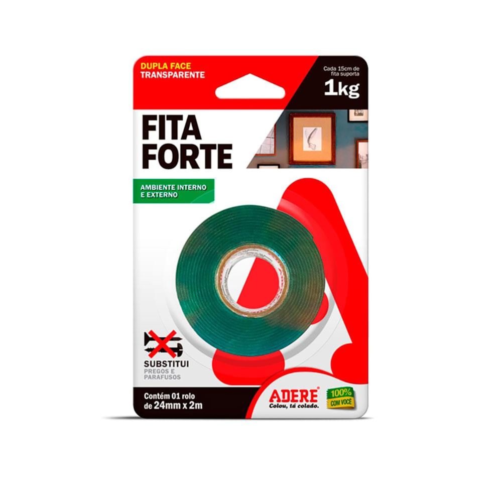 Fita Dupla Face 24mm Transparente 2 Metros Adere