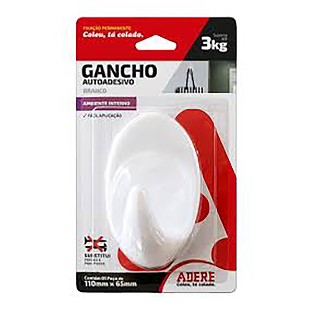 Gancho Adesivo Branco Grande 1 Unidade Adere