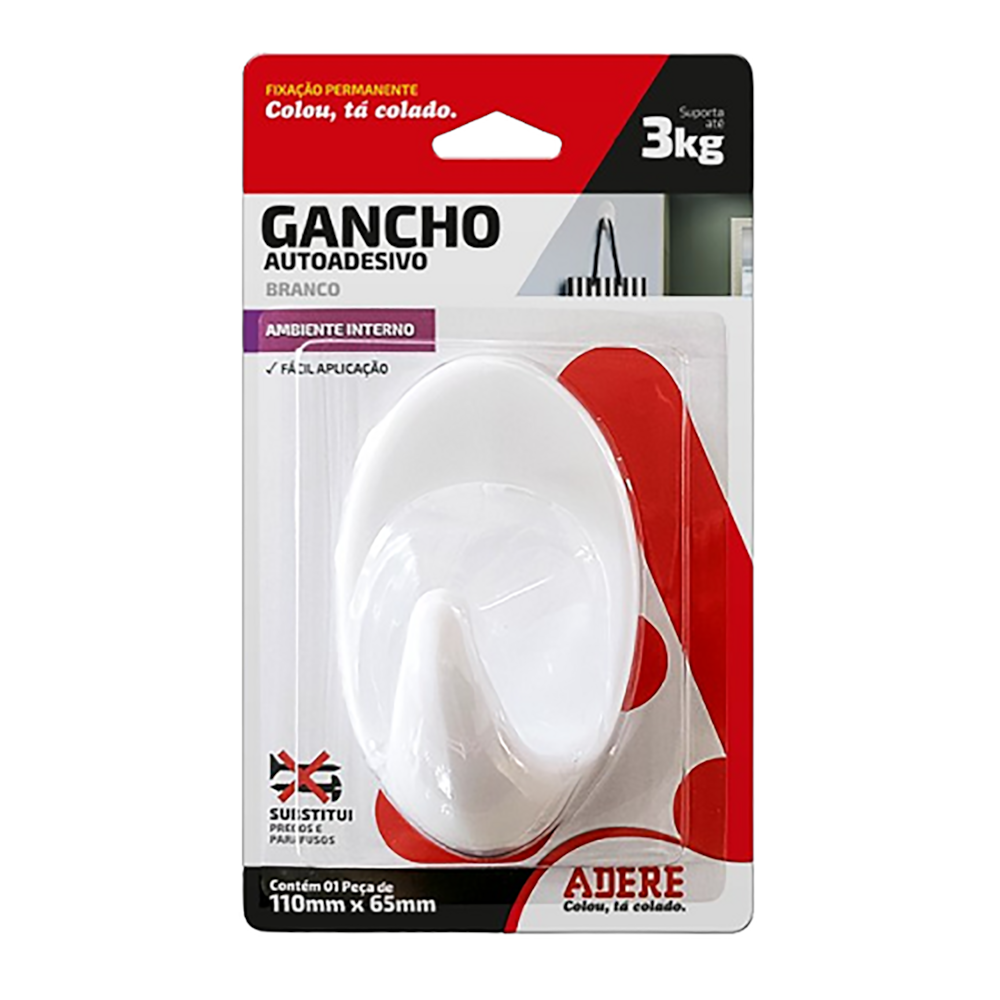 Gancho Adesivo Branco Grande 1 Unidade Adere