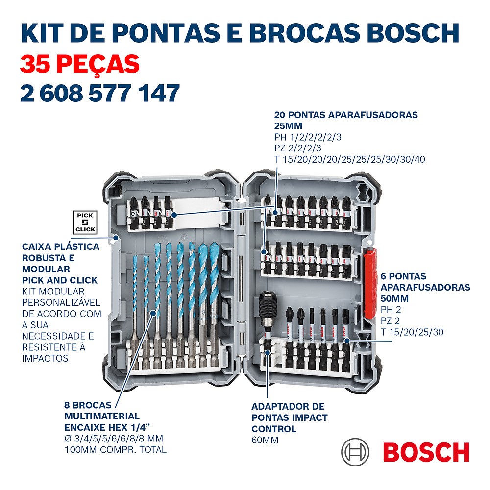 Jogo De Bits E Brocas Impact Control Bosch Com 35 Peças