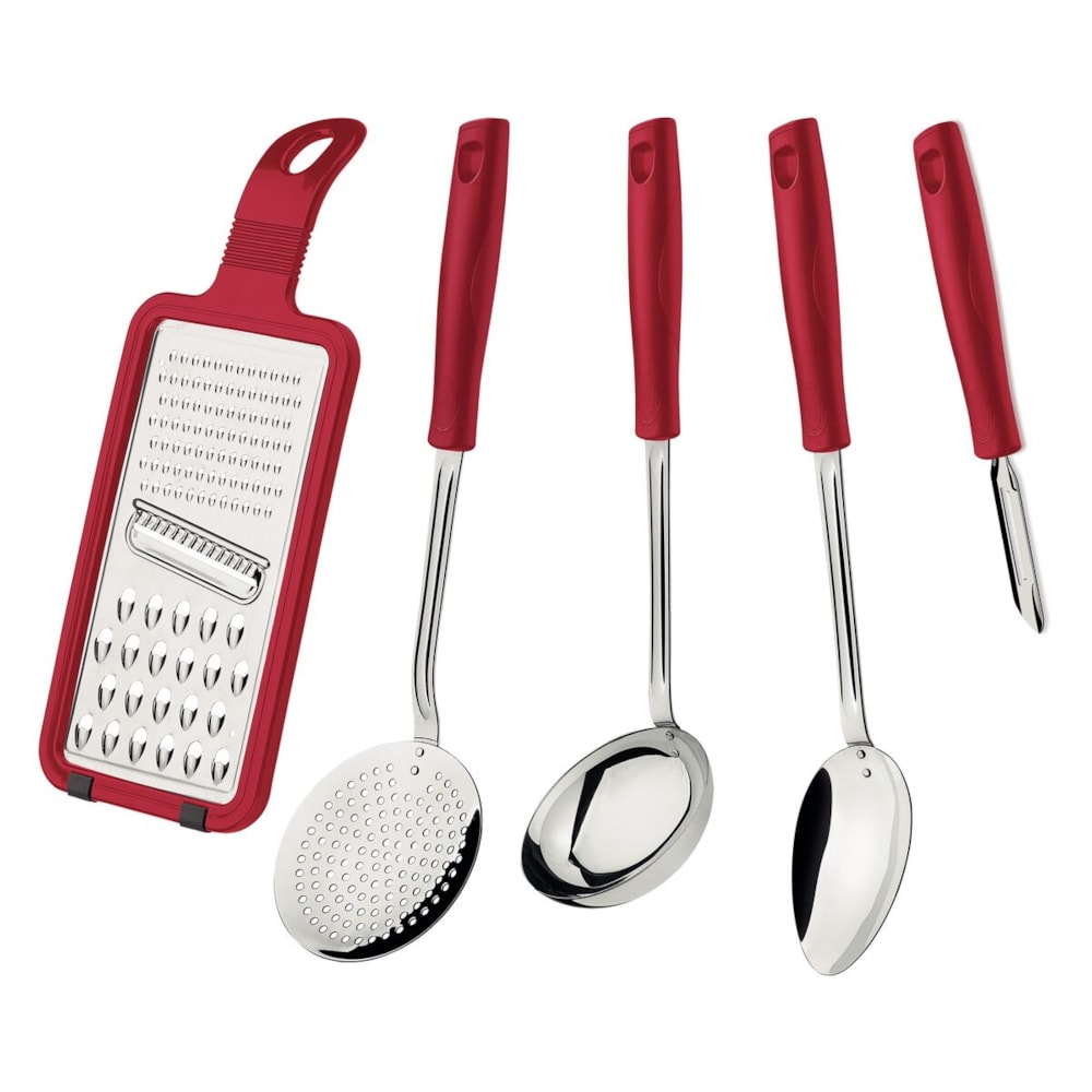 Jogo De Utensílios Inox 5 Peças Vermelho Easy Tramontina