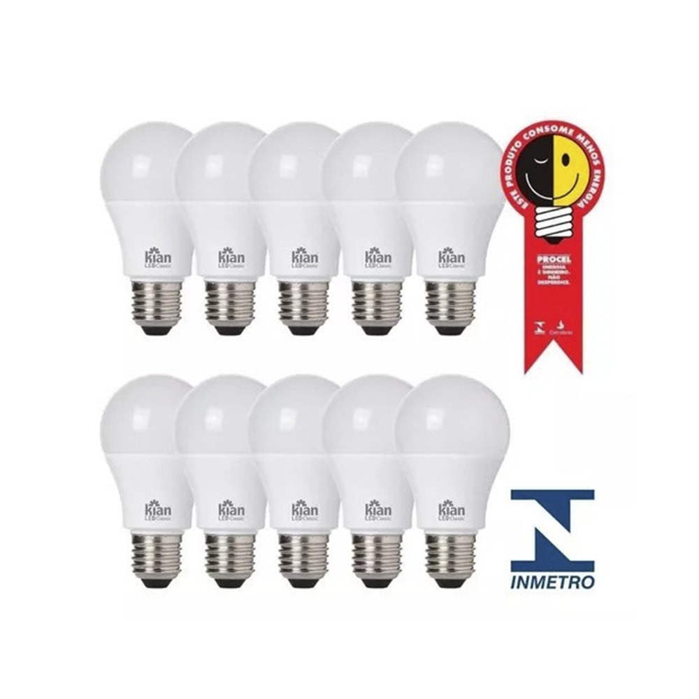 Kit 10 Lâmpadas Bulbo Led 12w Branco Frio 6500k Bivolt Kian