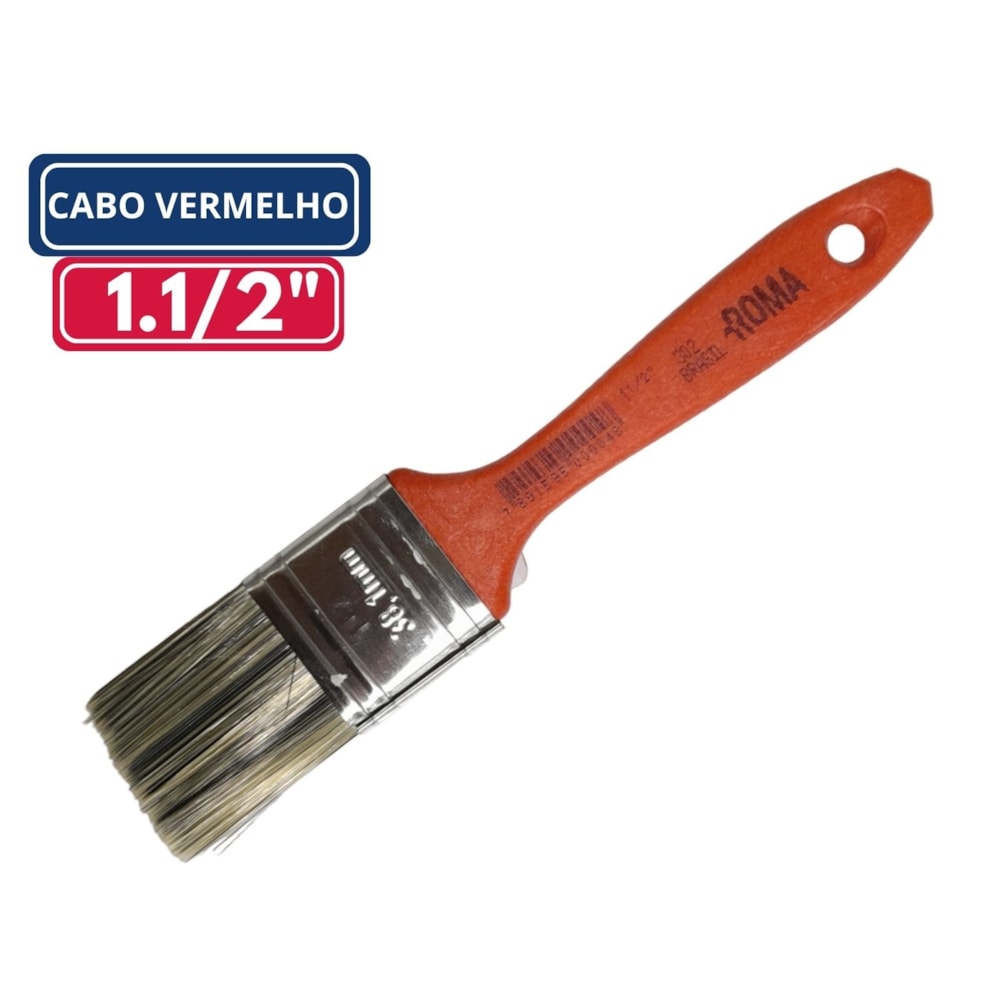 Kit 12 Trincha 1.1/2” Cabo Vermelho Roma