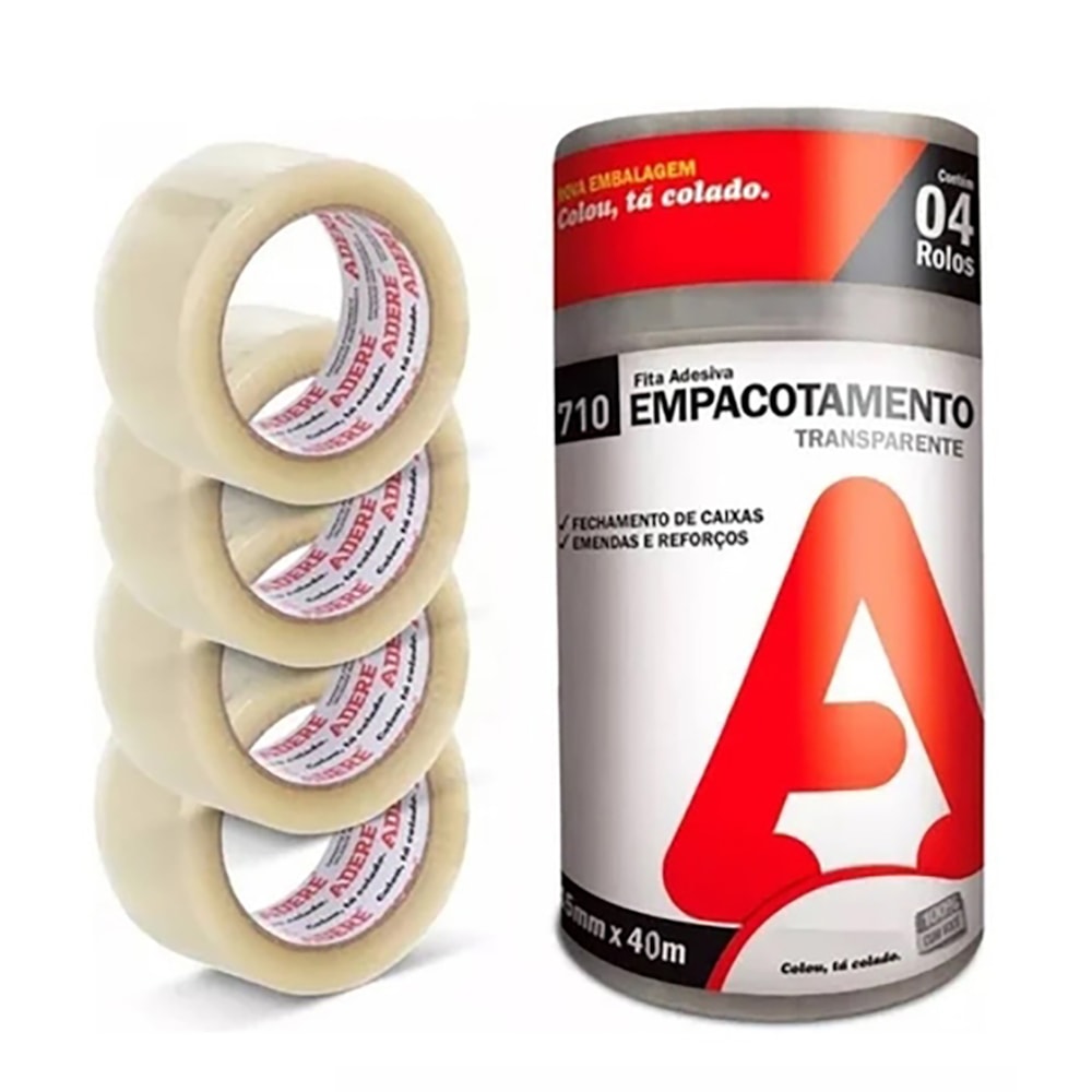 Kit 4 Fitas Adesivas Para Empacotamento 45mmx40m Transparente Adere