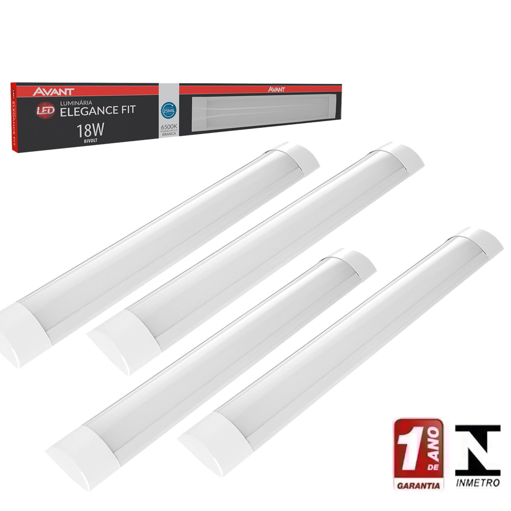 Kit 4 Luminarias Tubular Led Sobrepor Elegance 18w 6000k 120cm Calha