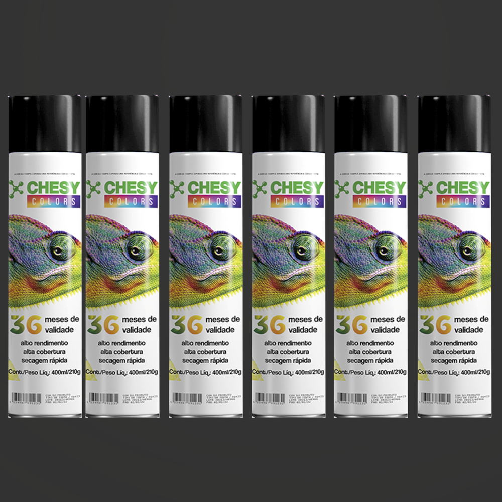 Kit 6 Lata Tinta Spray Alta Temperatura Preto Fosco 400ml Chesy