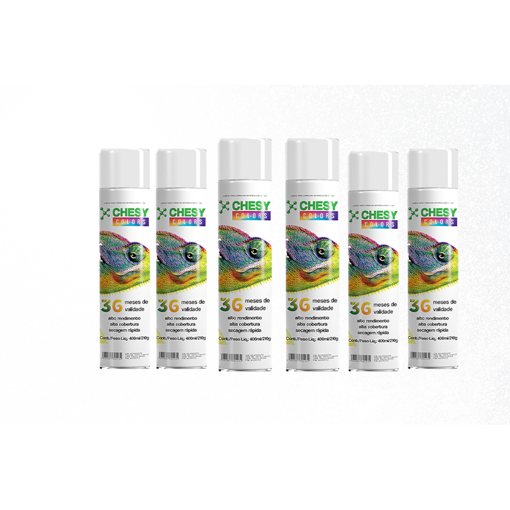 Kit 6 Latas de Tinta Spray Alta Temperatura Branco 400ml Chesy