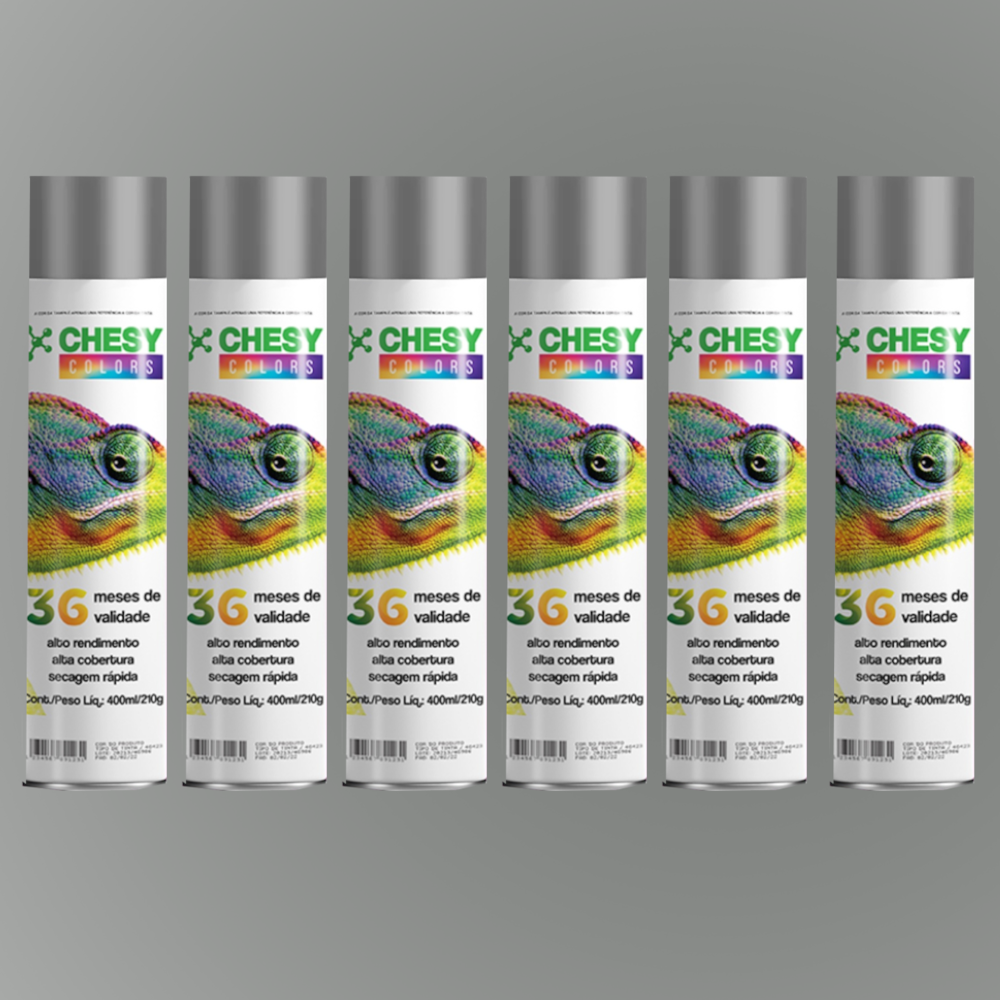 Kit 6 Latas de Tinta Spray Grafite Metalico 400ml Chesy