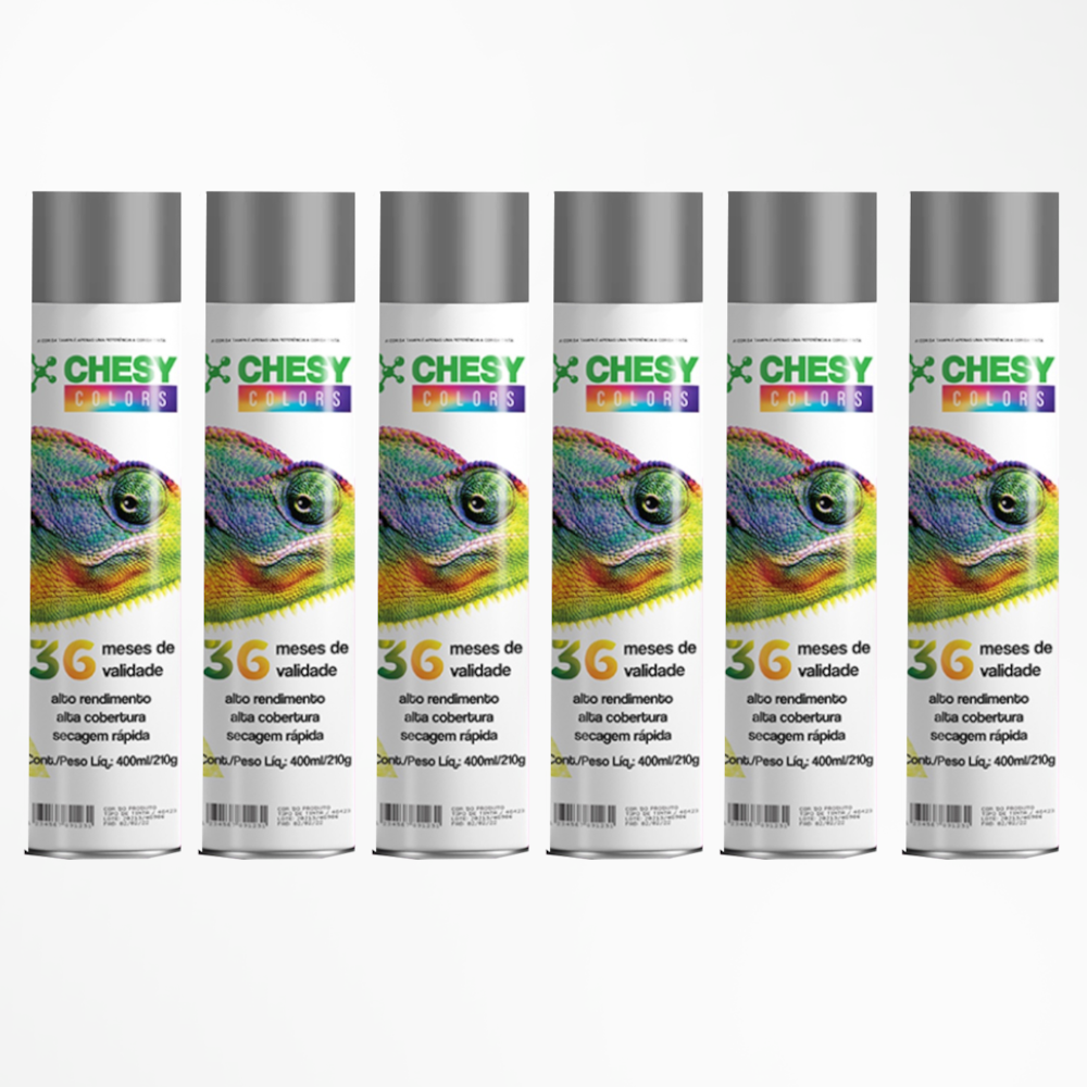 Kit 6 Latas de Tinta Spray Grafite Metalico 400ml Chesy