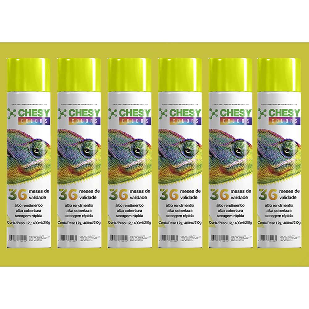 Kit 6 Latas de Tinta Spray Luminosa Amarelo 400ml Chesy