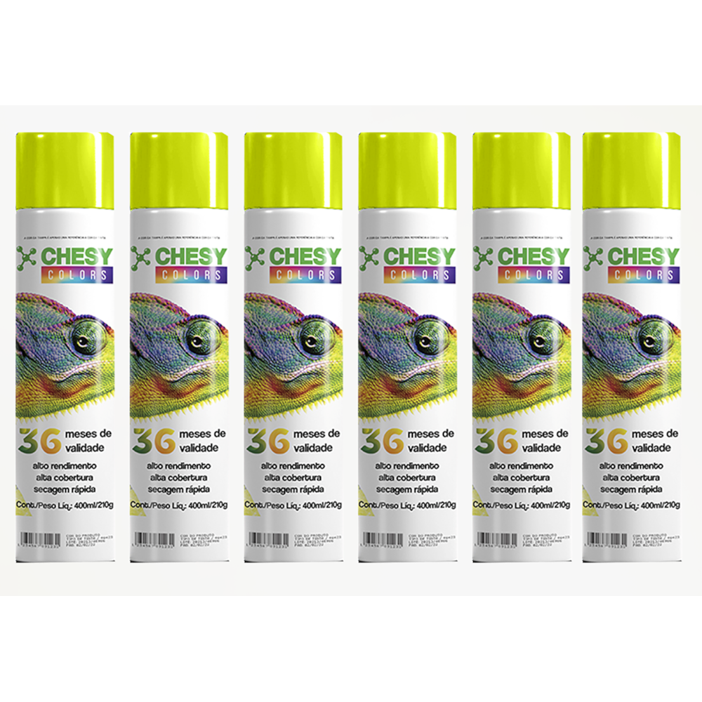 Kit 6 Latas de Tinta Spray Luminosa Amarelo 400ml Chesy