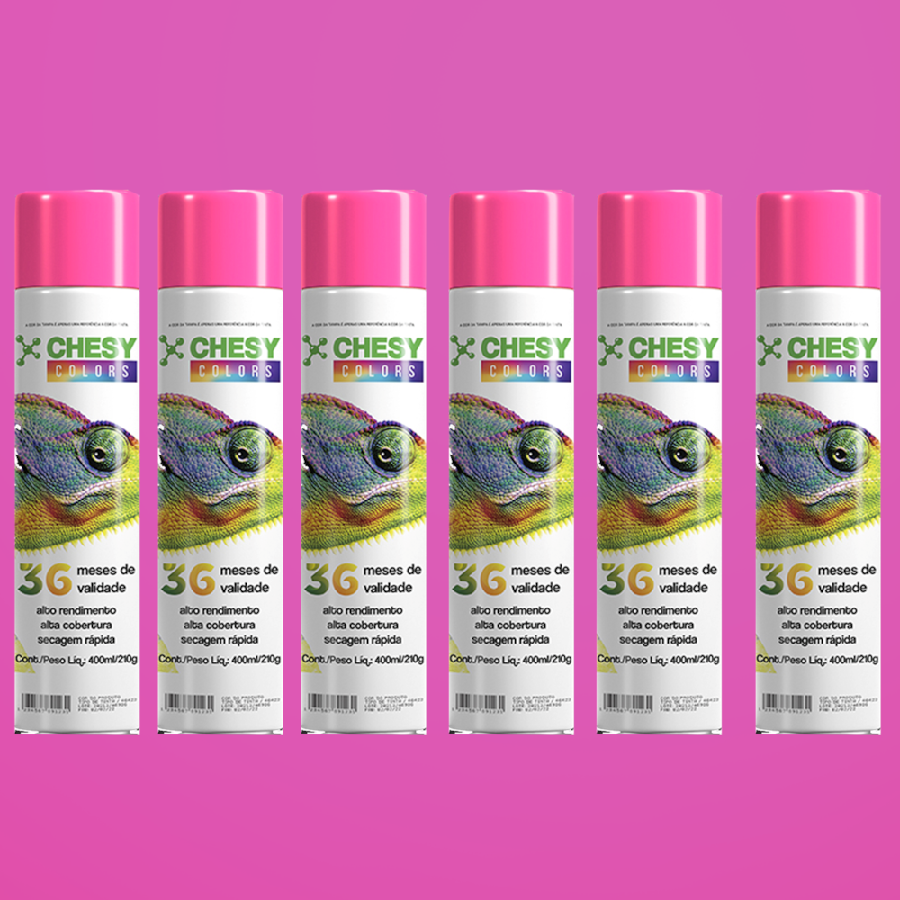 Kit 6 Latas de Tinta Spray Luminosa Rosa 400ml Chesy