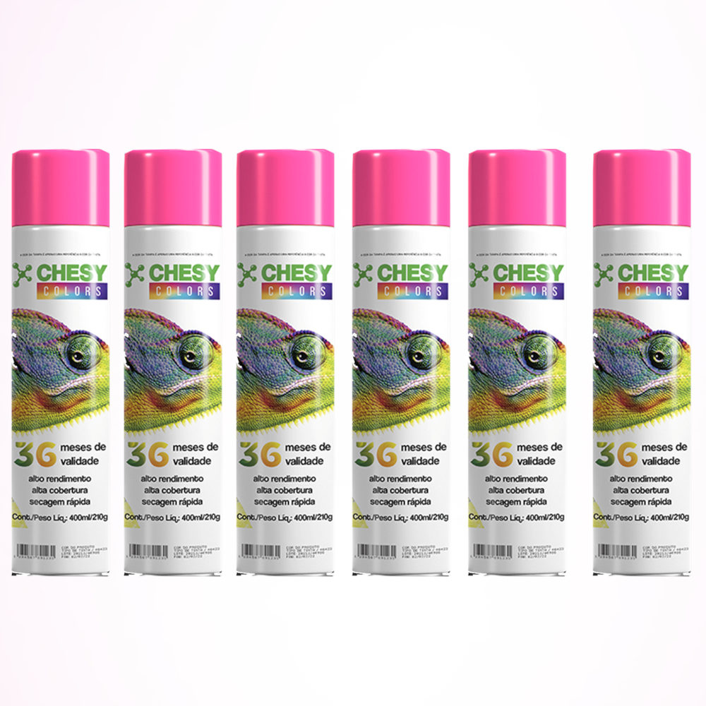 Kit 6 Latas de Tinta Spray Luminosa Rosa 400ml Chesy