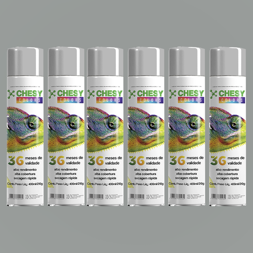 Kit 6 Latas de Tinta Spray Metalico Prata 400ml Chesy