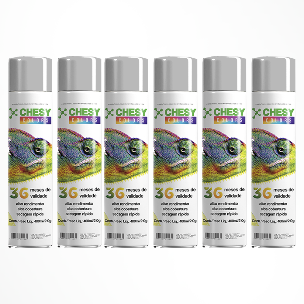 Kit 6 Latas de Tinta Spray Metalico Prata 400ml Chesy