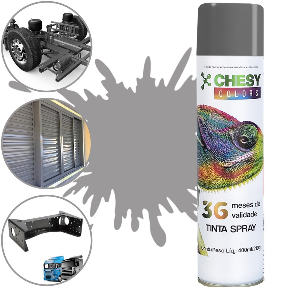 Kit 6 Latas de Tinta Spray Uso Geral Cinza Médio 400ml Chesy