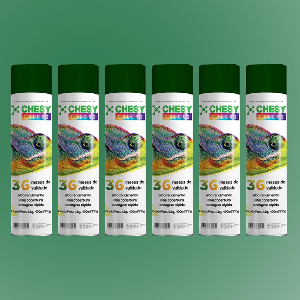 Kit 6 Latas de Tinta Spray Uso Geral Verde Escuro 400ml Chesy