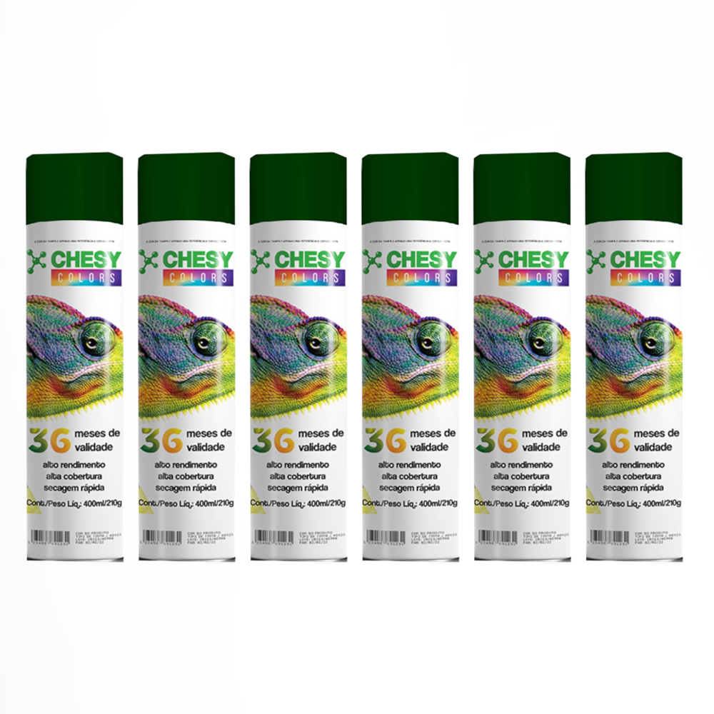 Kit 6 Latas de Tinta Spray Uso Geral Verde Escuro 400ml Chesy