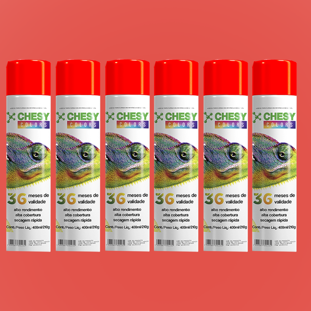 Kit 6 Latas de Tinta Spray Uso Geral Vermelho 400ml Chesy