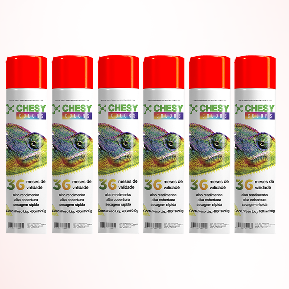 Kit 6 Latas de Tinta Spray Uso Geral Vermelho 400ml Chesy