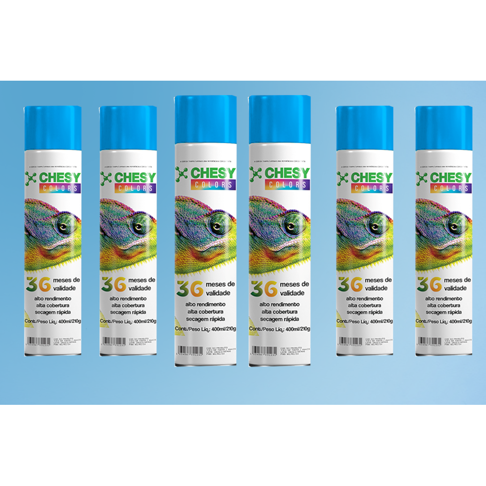 Kit 6 tintas Spray Metalico Azul Claro Lata 400ml Chesy