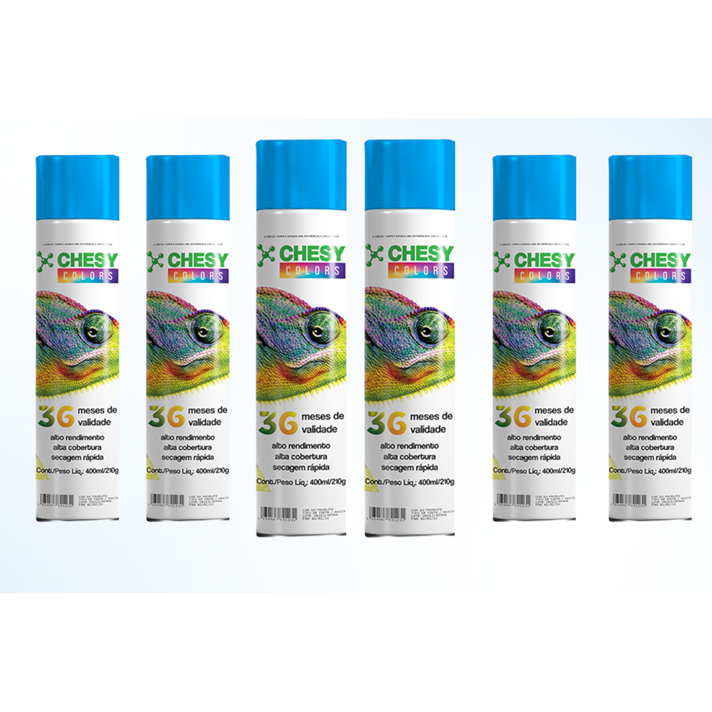 Kit 6 tintas Spray Metalico Azul Claro Lata 400ml Chesy