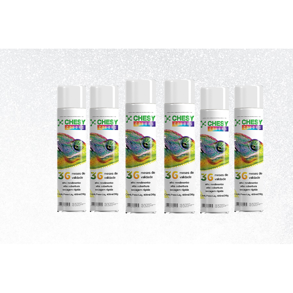 Kit 6 tintas Spray Metalico Branco Brilhante Lata 400ml Chesy