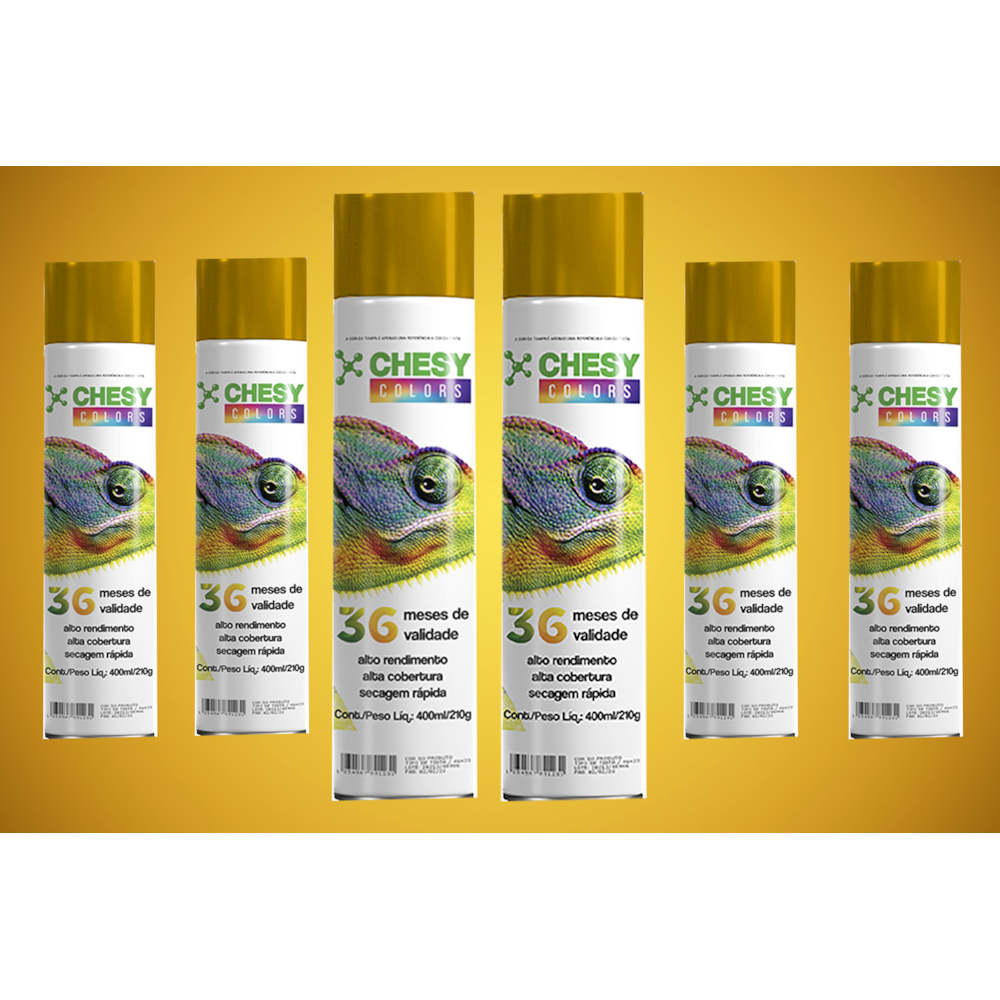 Kit 6 tintas Spray Metalico Dourada Lata 400ml Chesy