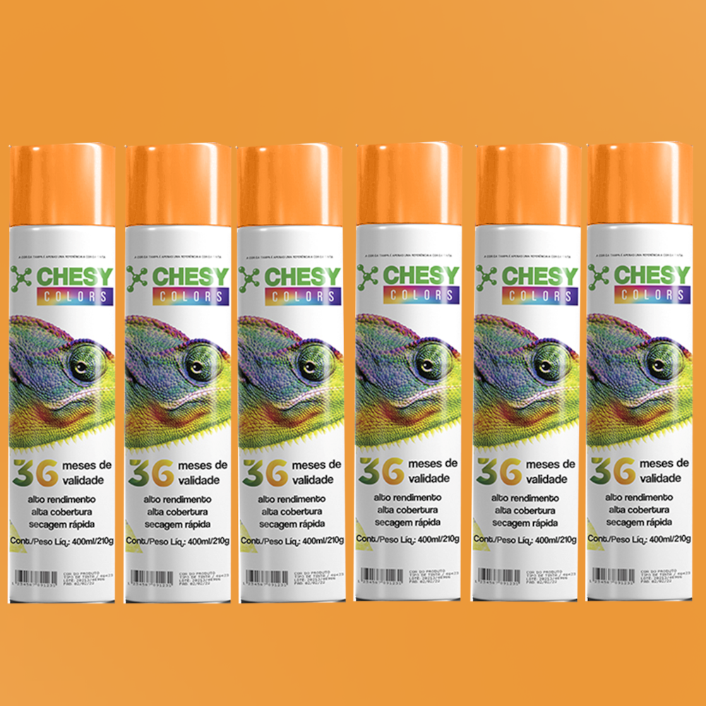 Kit 6 tintas Spray Metalico Laranja Lata 400ml Chesy