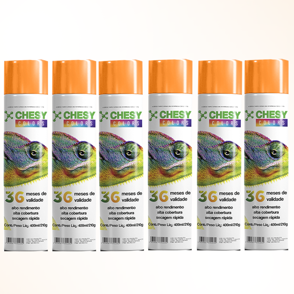 Kit 6 tintas Spray Metalico Laranja Lata 400ml Chesy