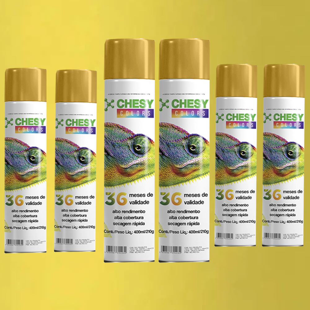 Kit 6 tintas Spray Metalico Ouro Lata 400ml Chesy