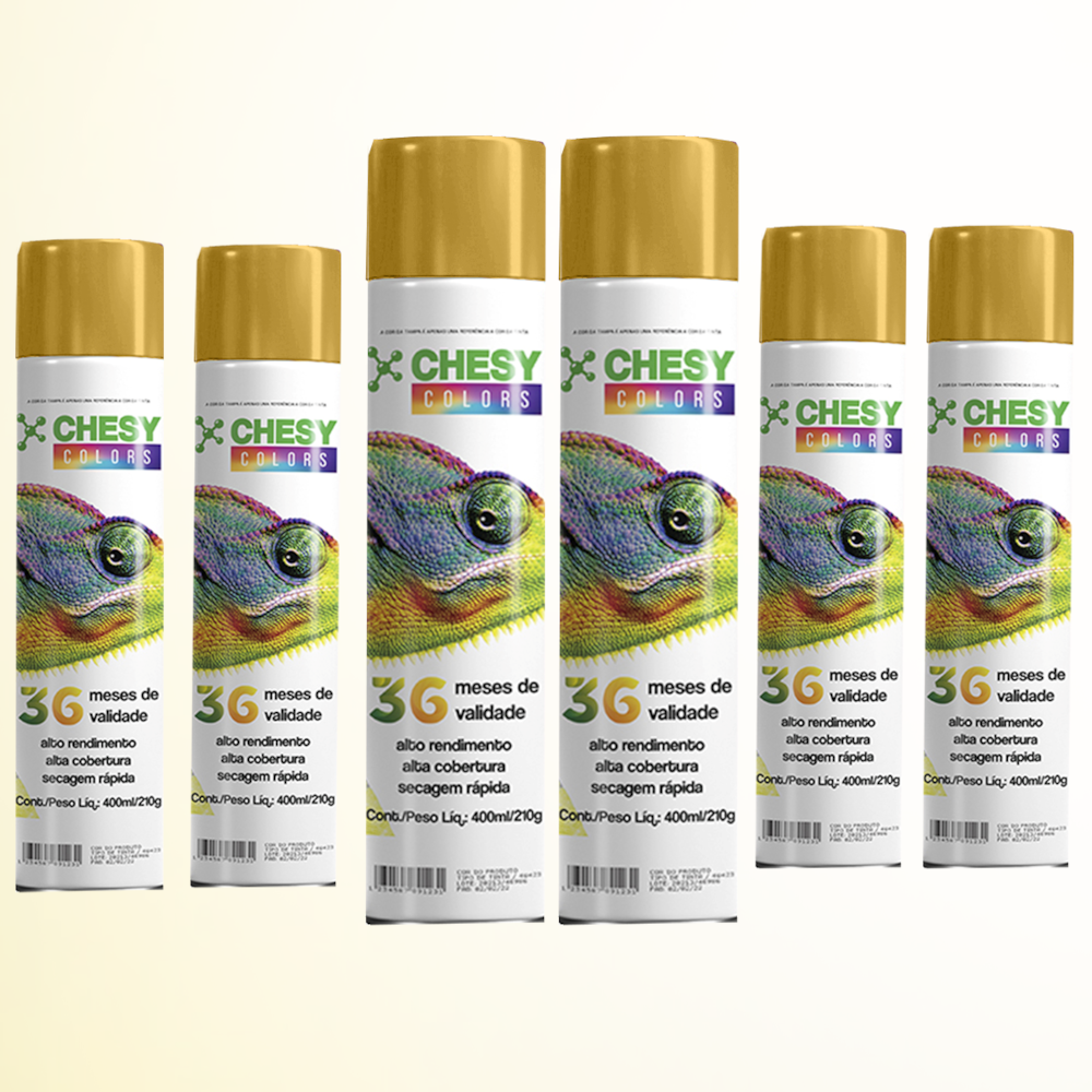 Kit 6 tintas Spray Metalico Ouro Lata 400ml Chesy