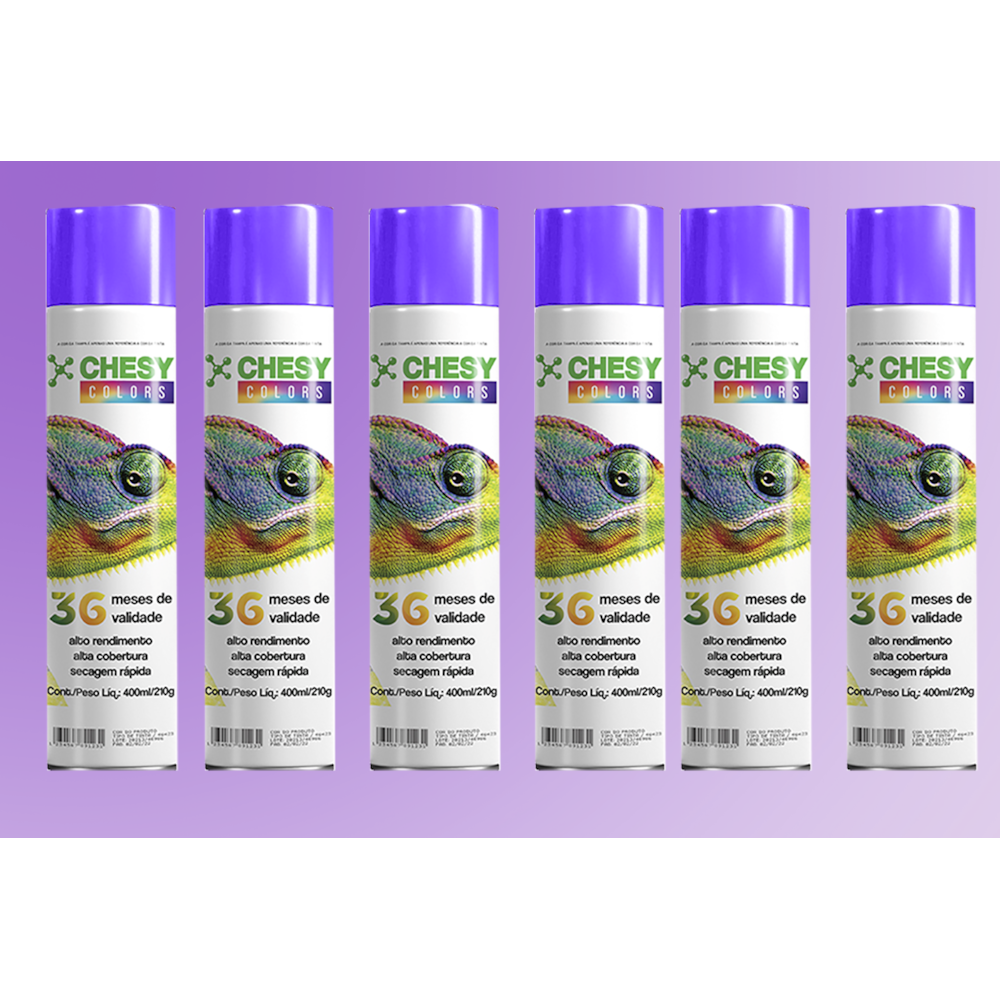 Kit 6 tintas Spray Metalico Violeta Lata 400ml Chesy