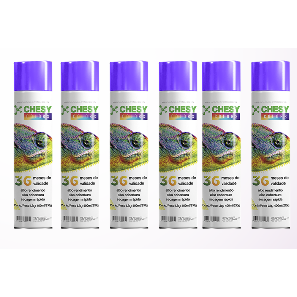 Kit 6 tintas Spray Metalico Violeta Lata 400ml Chesy