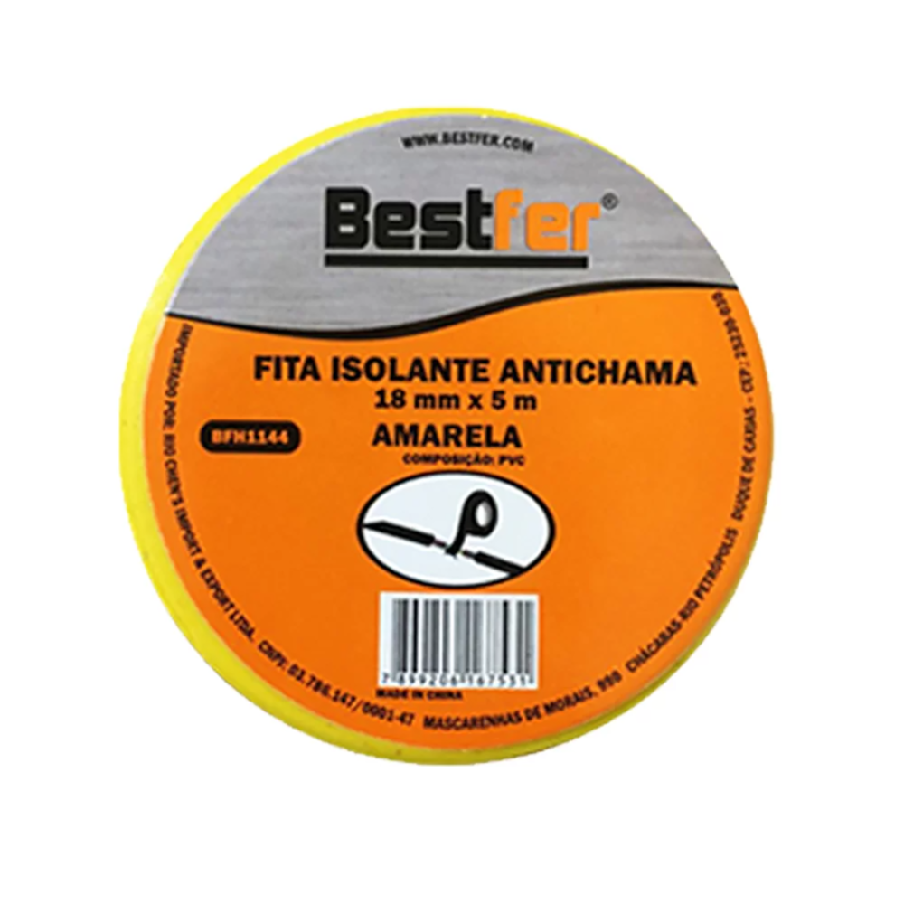 Kit Com 10 Fita Isolante Antichama Amarela 18mmX 5m Bestfer