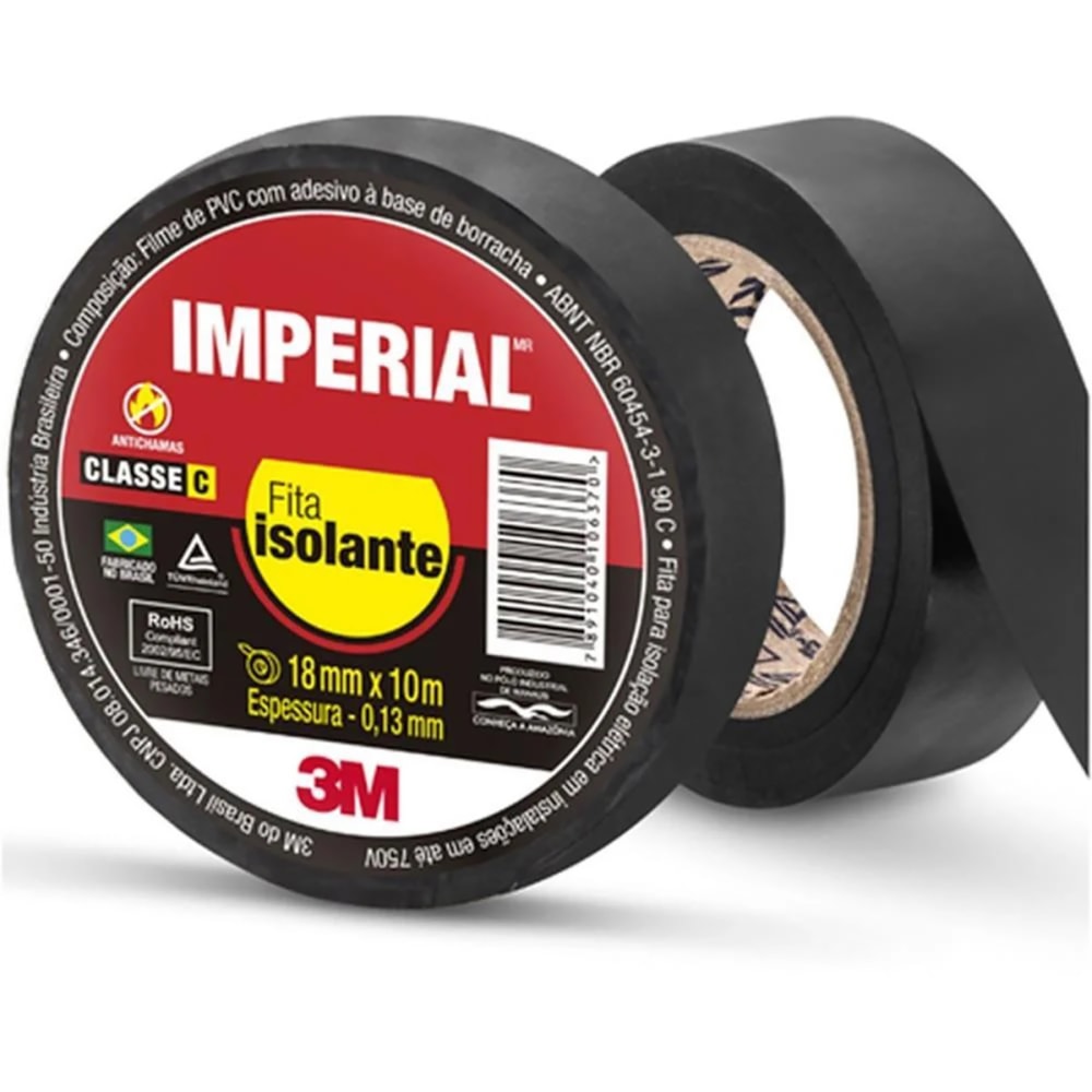 Kit Com 10 Fita Isolante Preta Imperial 18mmx10m 3M