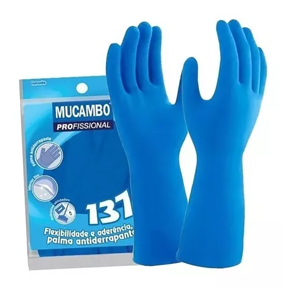 Kit Com 10 Luva Azul Antiderrapante G Mucambo